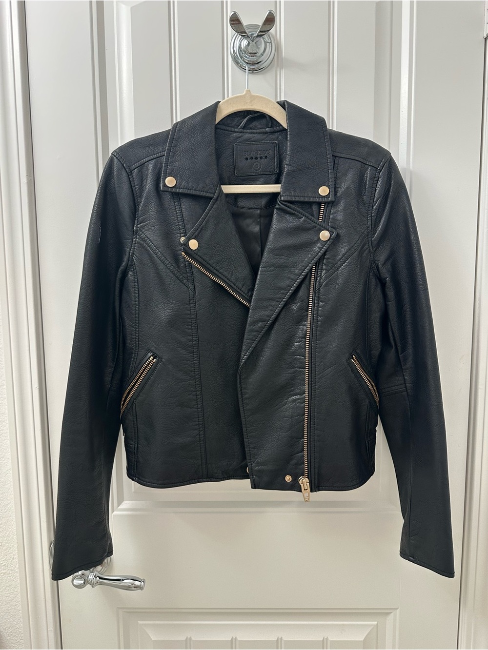 Blank NYC Black Leather Moto Jacket with Gold Hardware